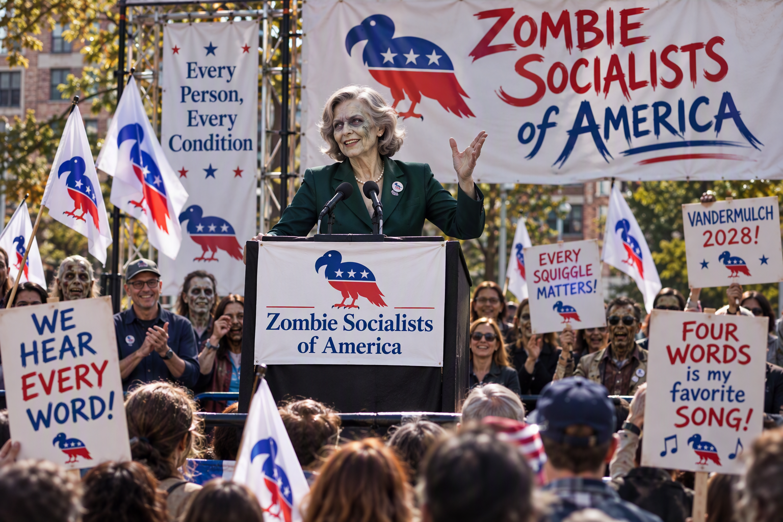 Celeste Vandermulch addressing a crowd at a Z.S.A. rally.