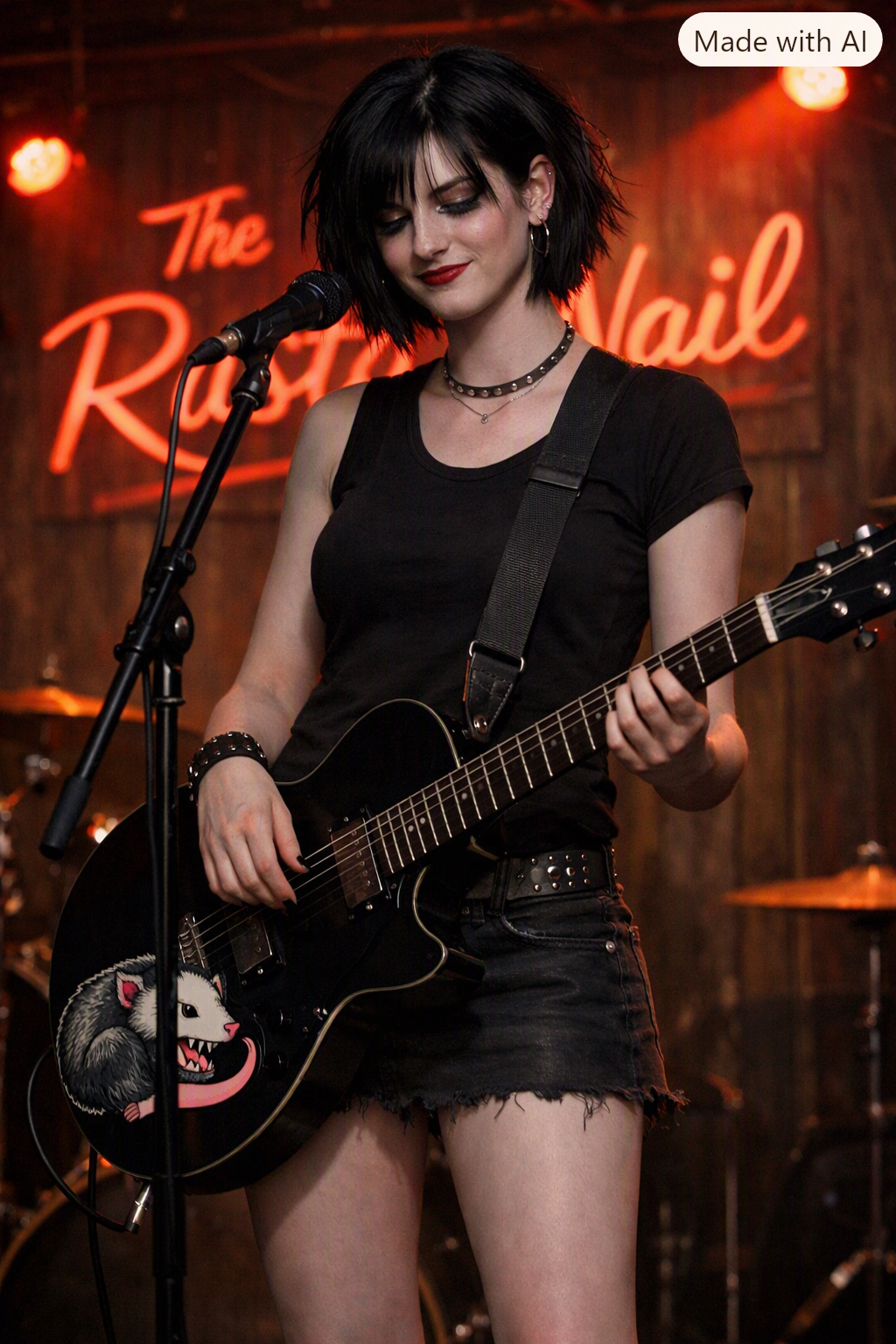 Kayleigh Mildew playing guitar on stage at the Rusty Nail.