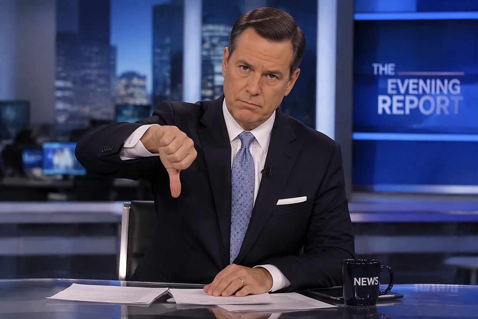 The NCN newsdesk giving Celeste Vandermulch a thumbs down.