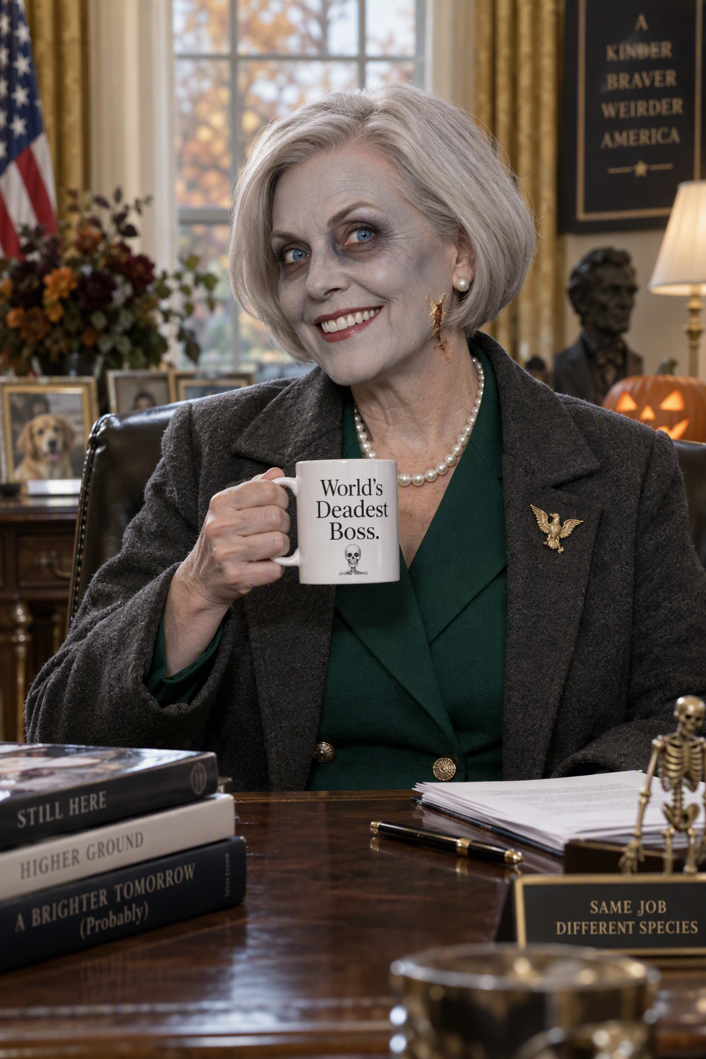 Celeste Vandermulch, the Z.S.A. candidate, with a cup of coffee.