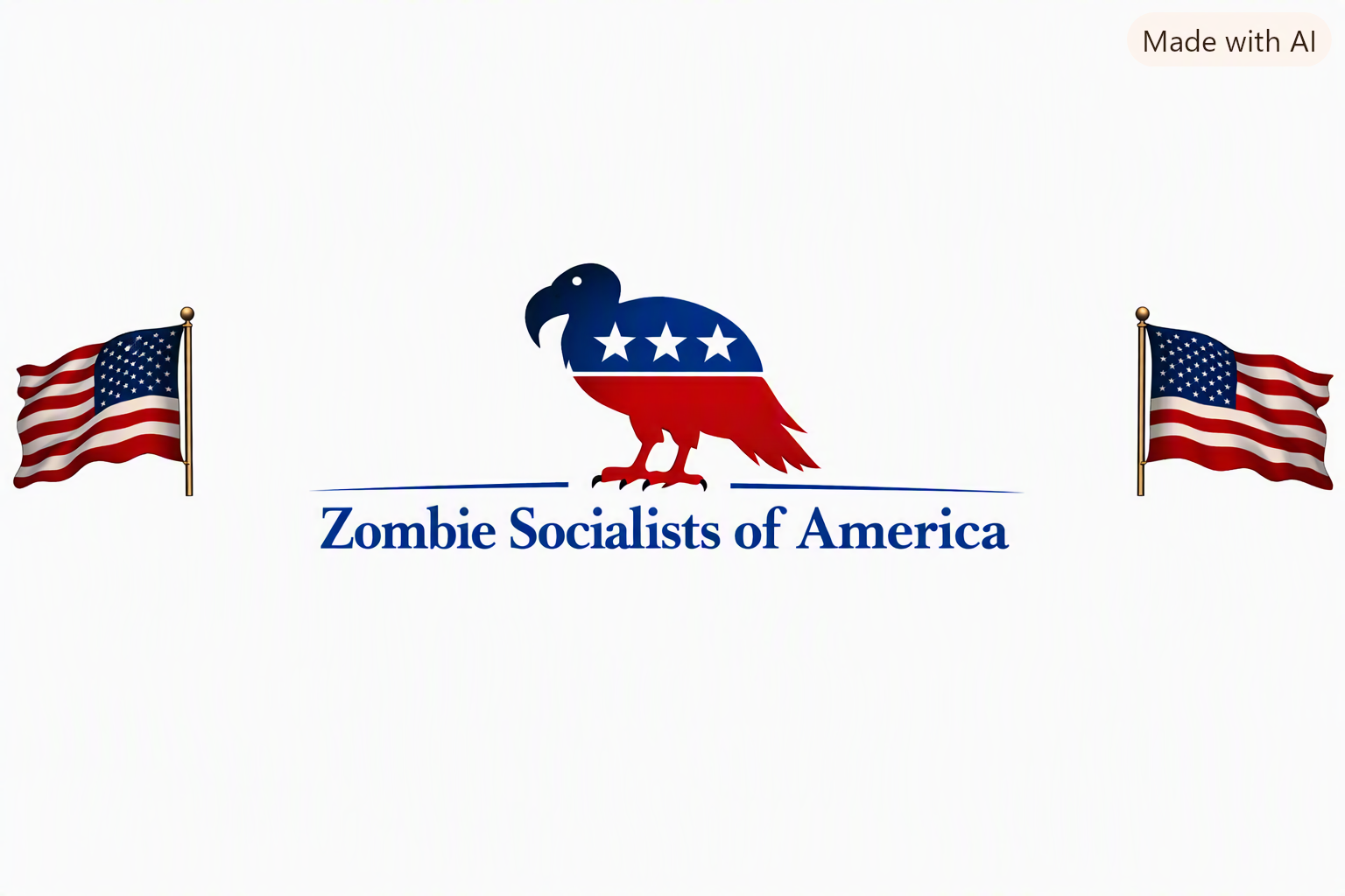 The Zombie Socialists of America banner: a red, white and blue bald vulture with three stars, flanked by American flags.