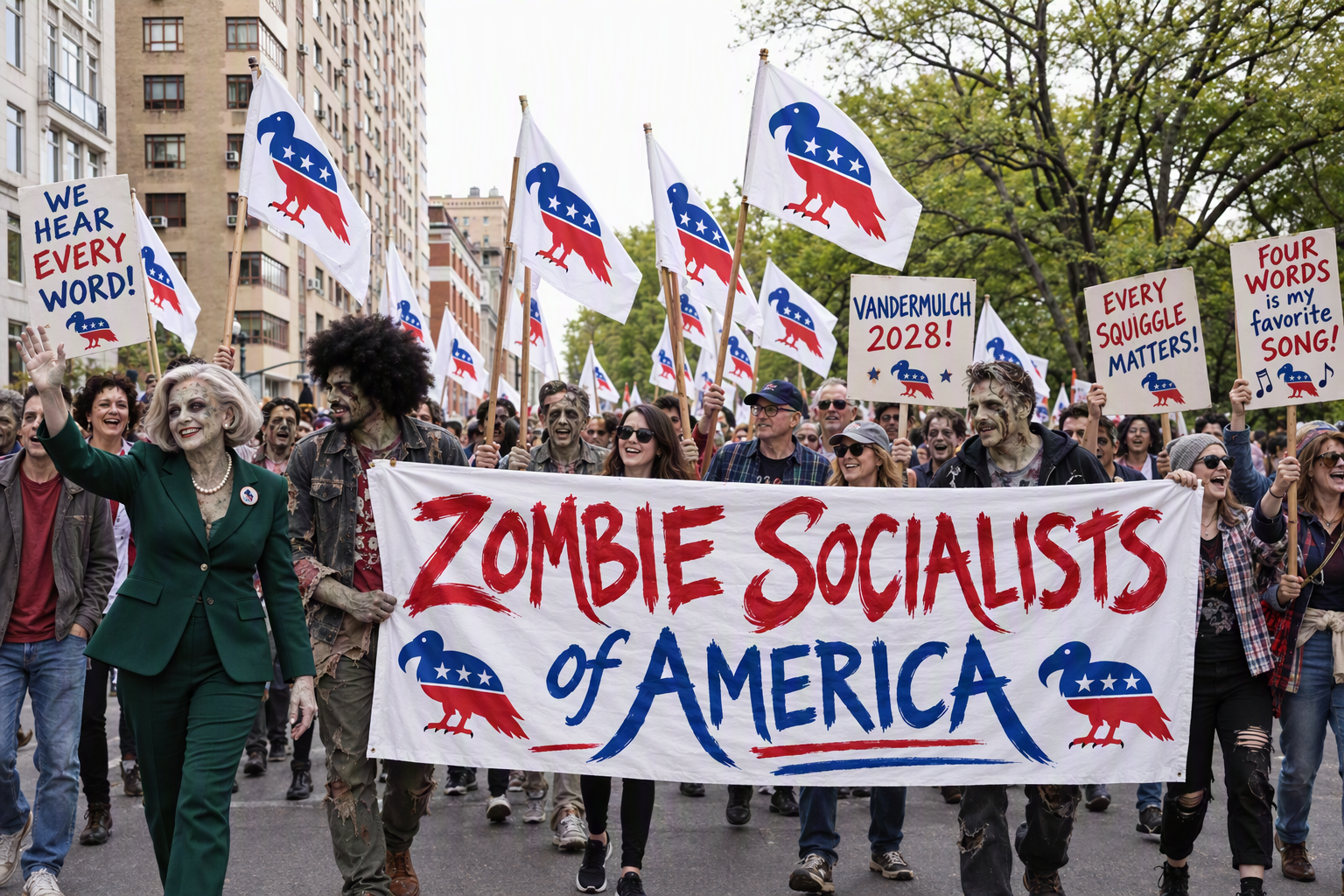 Celeste Vandermulch marching with supporters at a Z.S.A. rally.
