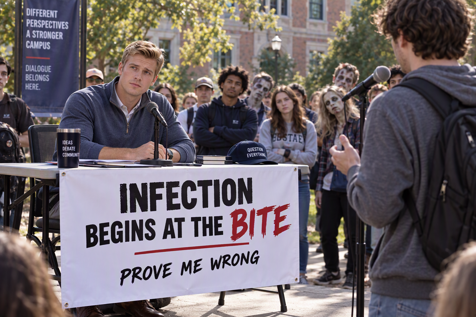 A campus Prove Me Wrong debate about whether infection begins at the bite.
